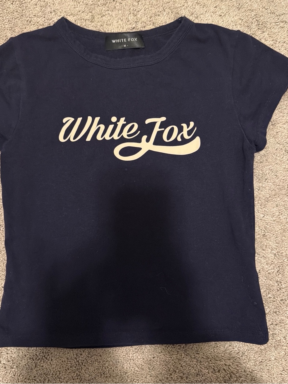 White Fox Boutique Navy Tee with Cream Script